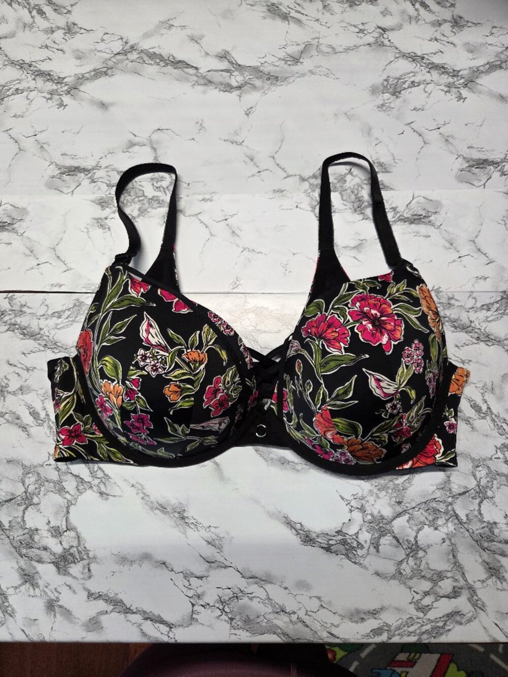 Torrid 40DD XO Boost Plunge Black Floral Padded Underwire Bra
